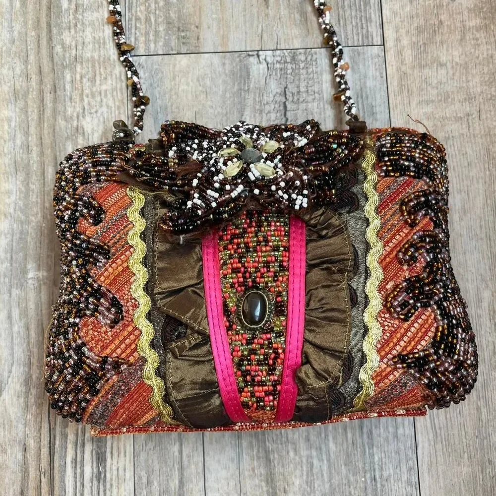 Bag Beaded Clutch Women's Multi Color Boho Tapestry